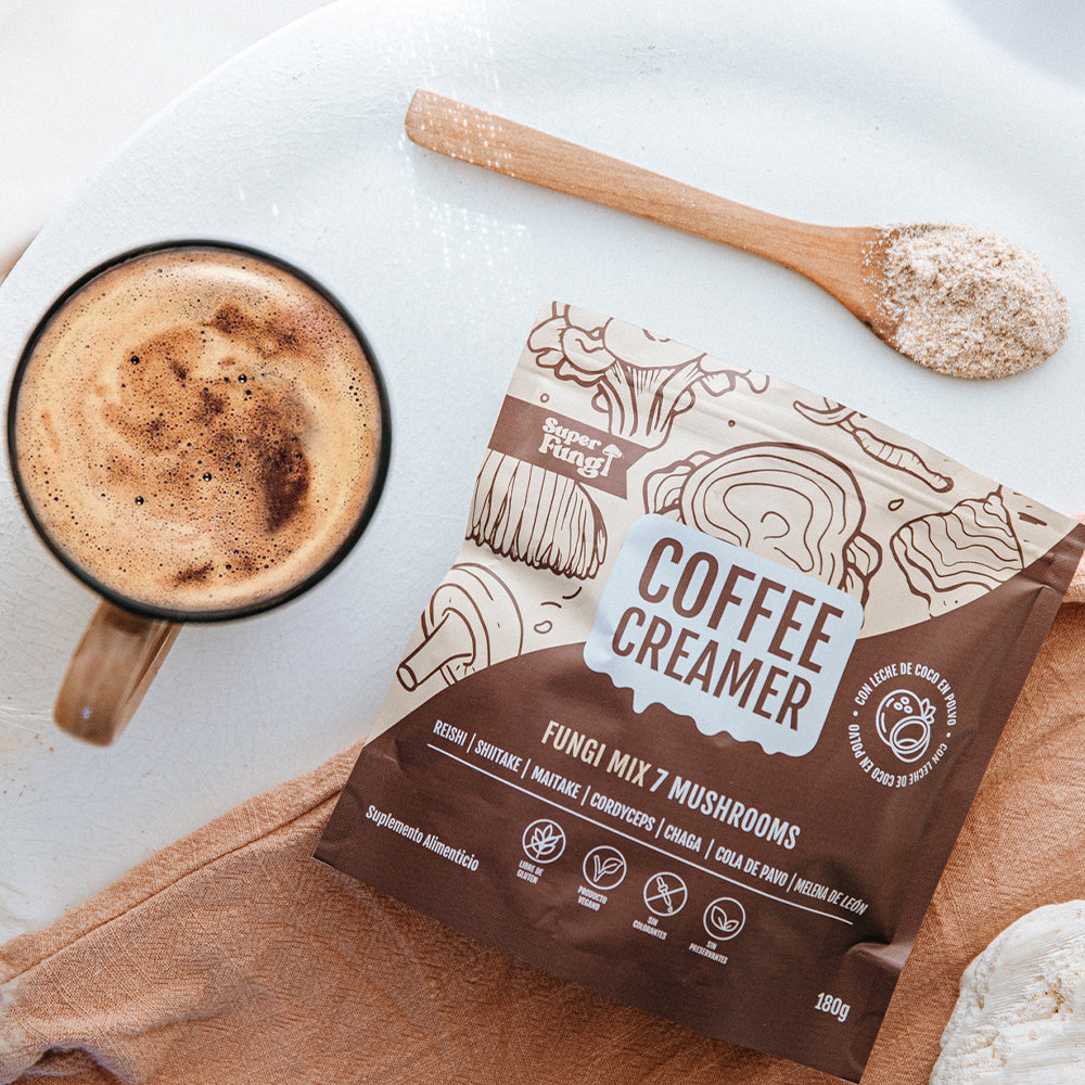 Coffee Creamer Mix de 7 Hongos con Leche de Coco + Batidor de REGALO!