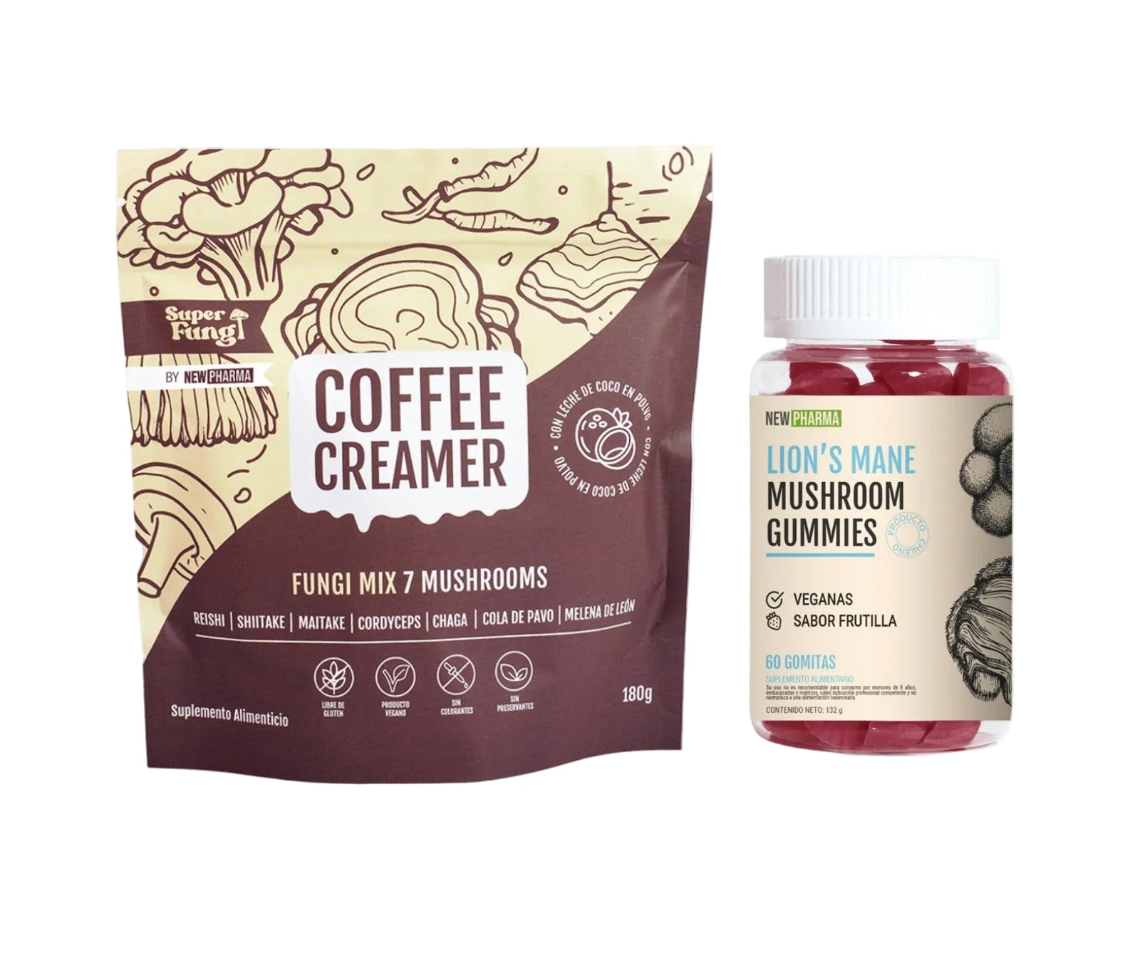 Pack Fungi Mix - Gomitas de Melena de Leon o Reishi + Coffee Creamer (Mix de 7 Hongos) + Batidor Manual de REGALO