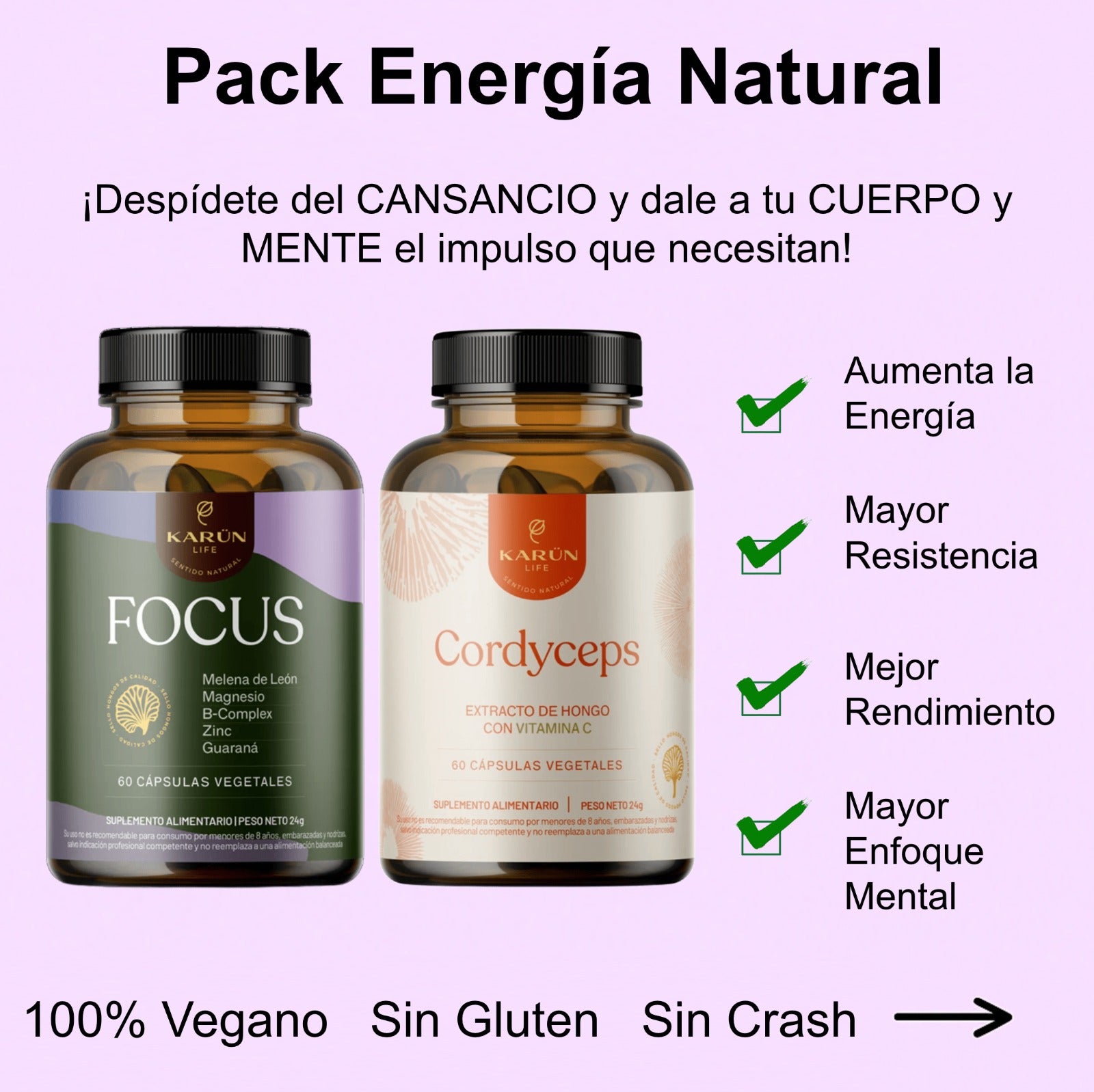 Pack Energía Natural - Focus (Melena De León con Guaraná) + Cordyceps