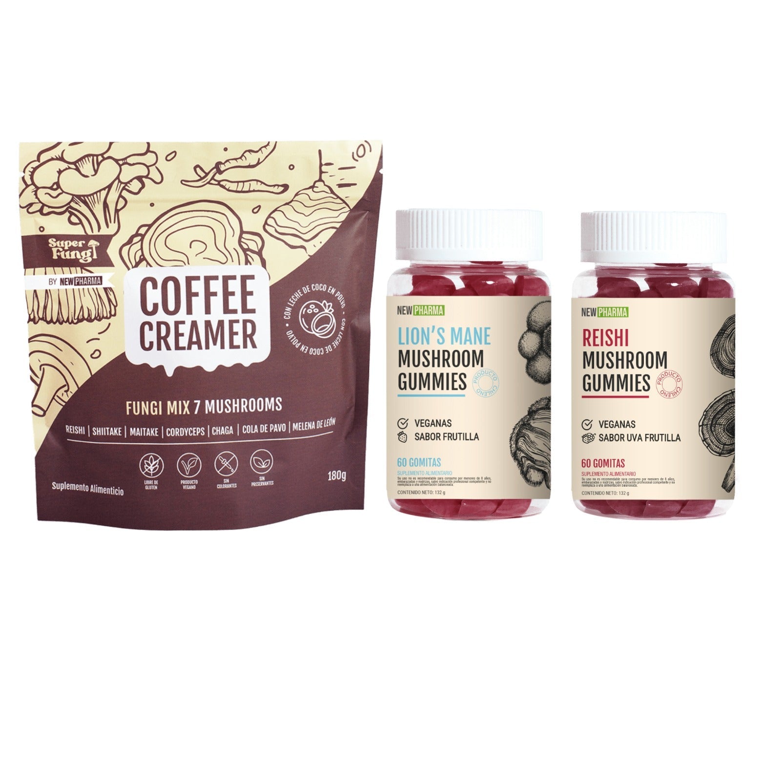 🌟 Pack Triple Coffee Creamer + Gomitas Funcionales de Melena de León y Reishi + Batidor de Regalo 🍄☕